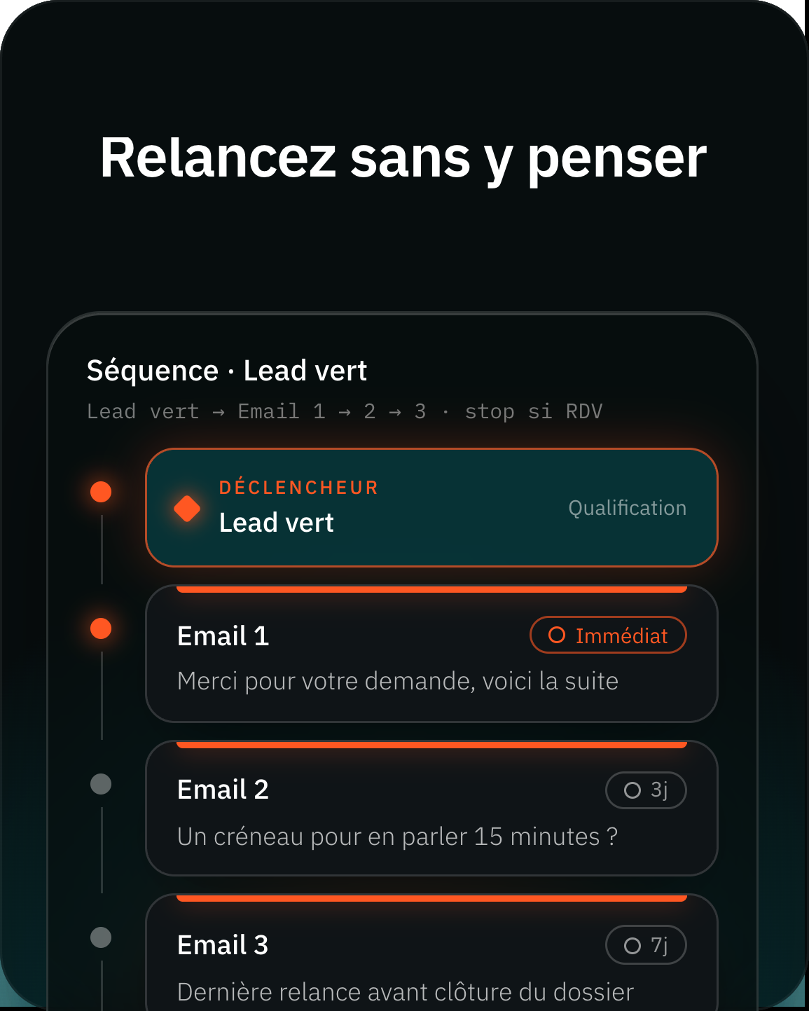 Emails et séquences — relances automatiques au bon rythme.